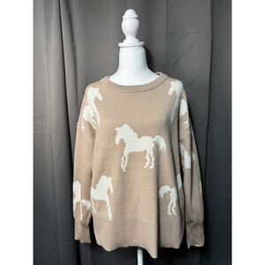 Jason Wu Horse Print Sweater NWT Beige Cream Knit Pullover Size Large